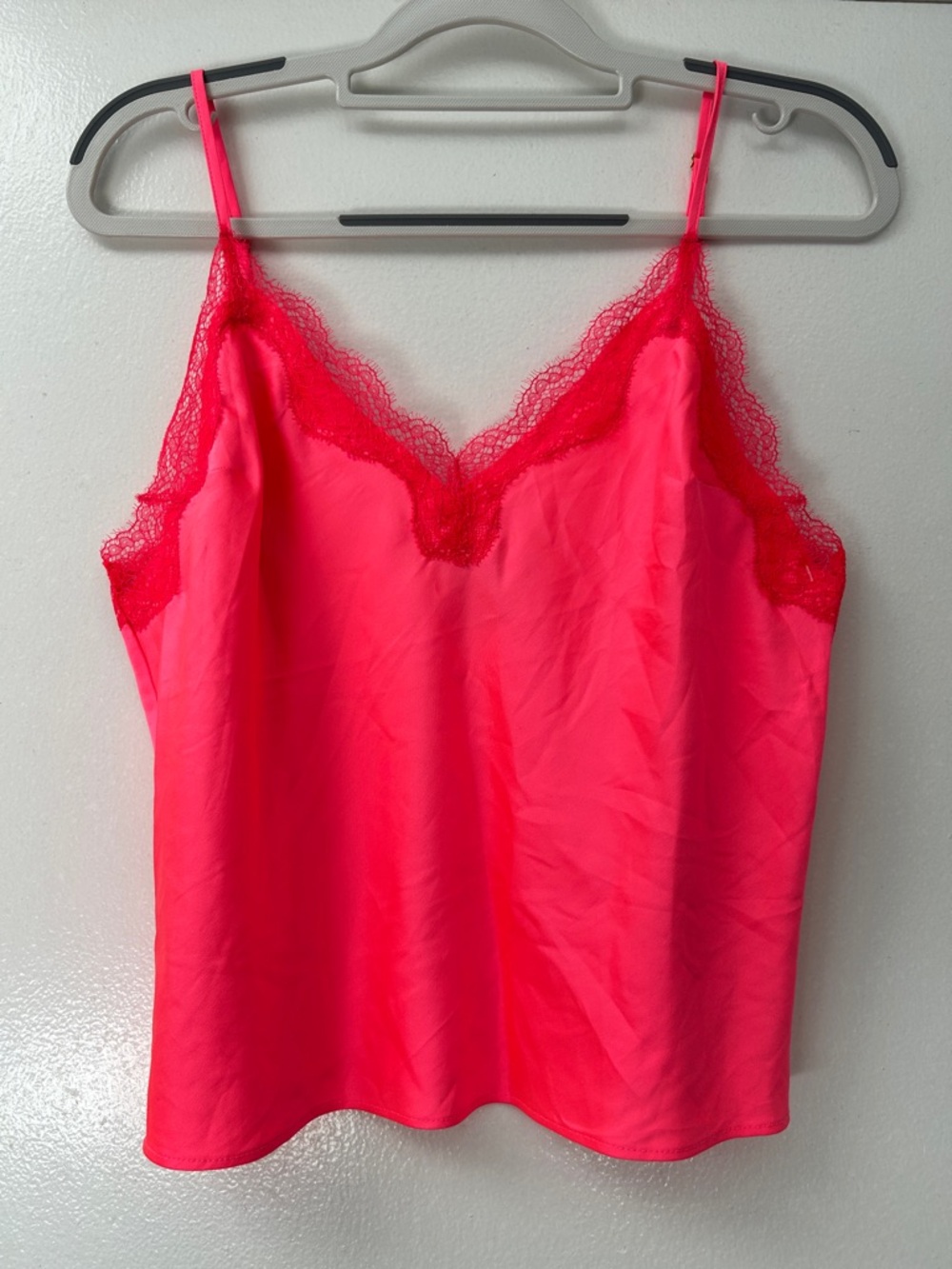Victoria's Secret Hot Pink Lace Trim Satin Chemise Cami